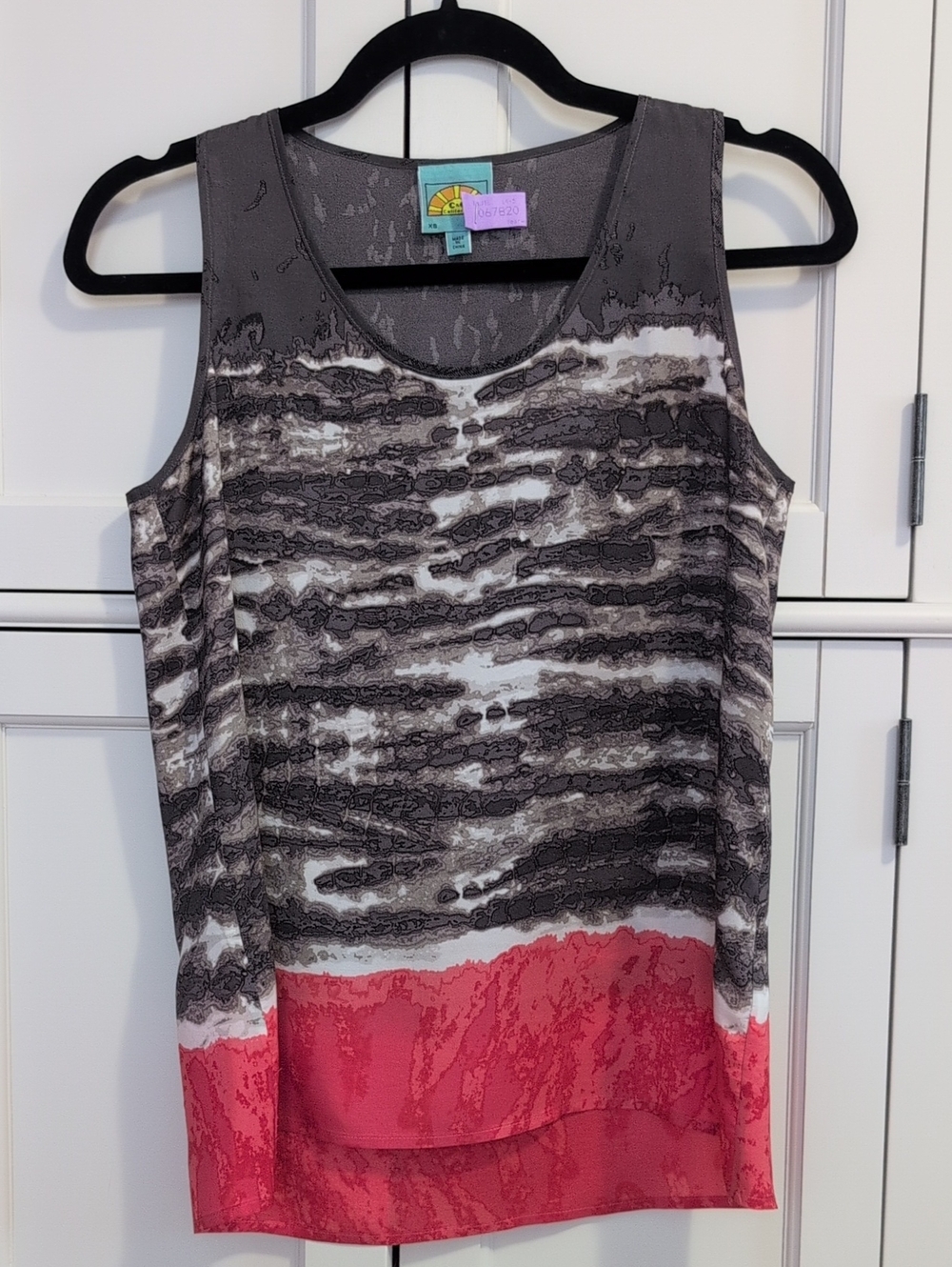C&C Grey And Red Tie-dye Silk Tank Top
